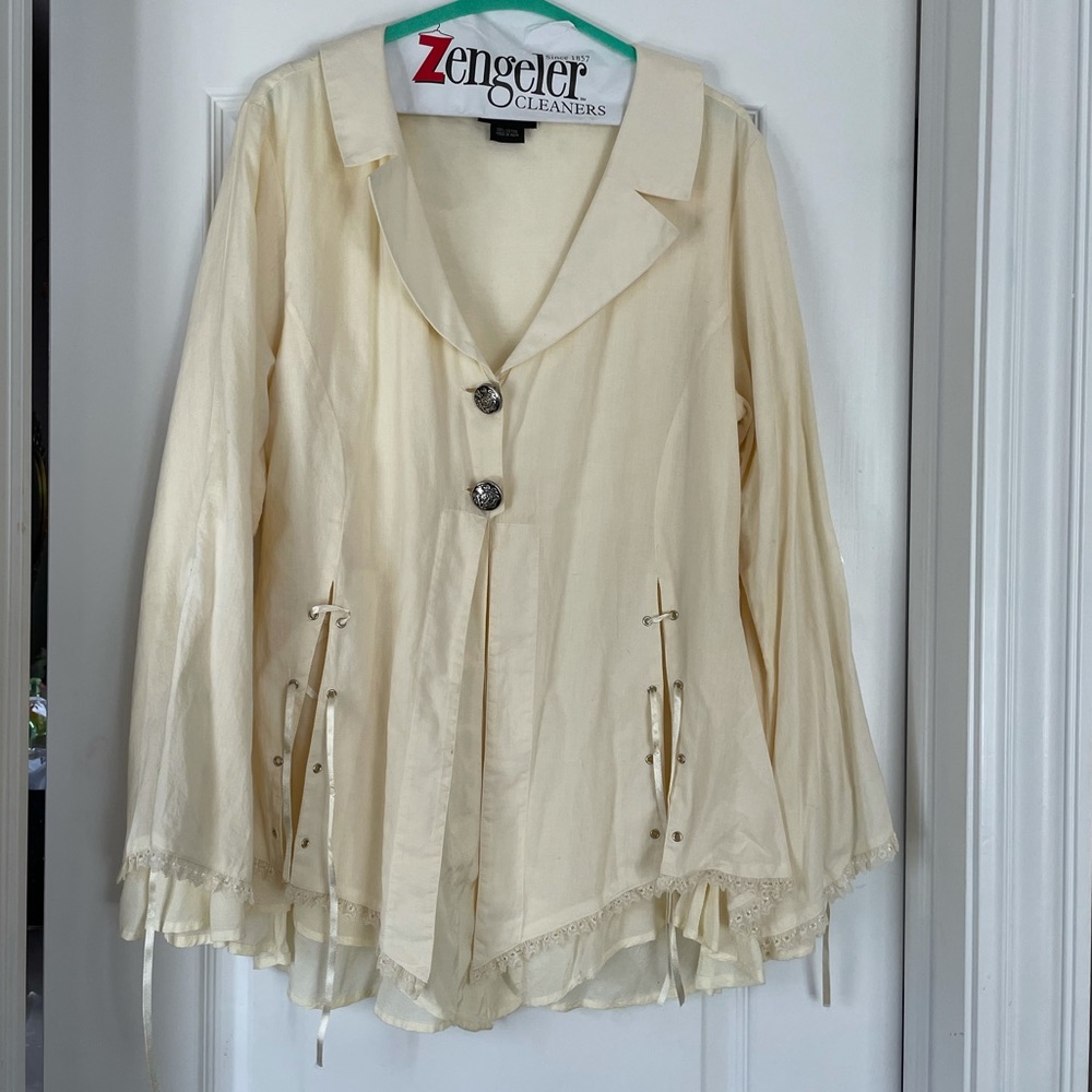 Funhouse women’s size large peasant jacket blazer tunic lace up top